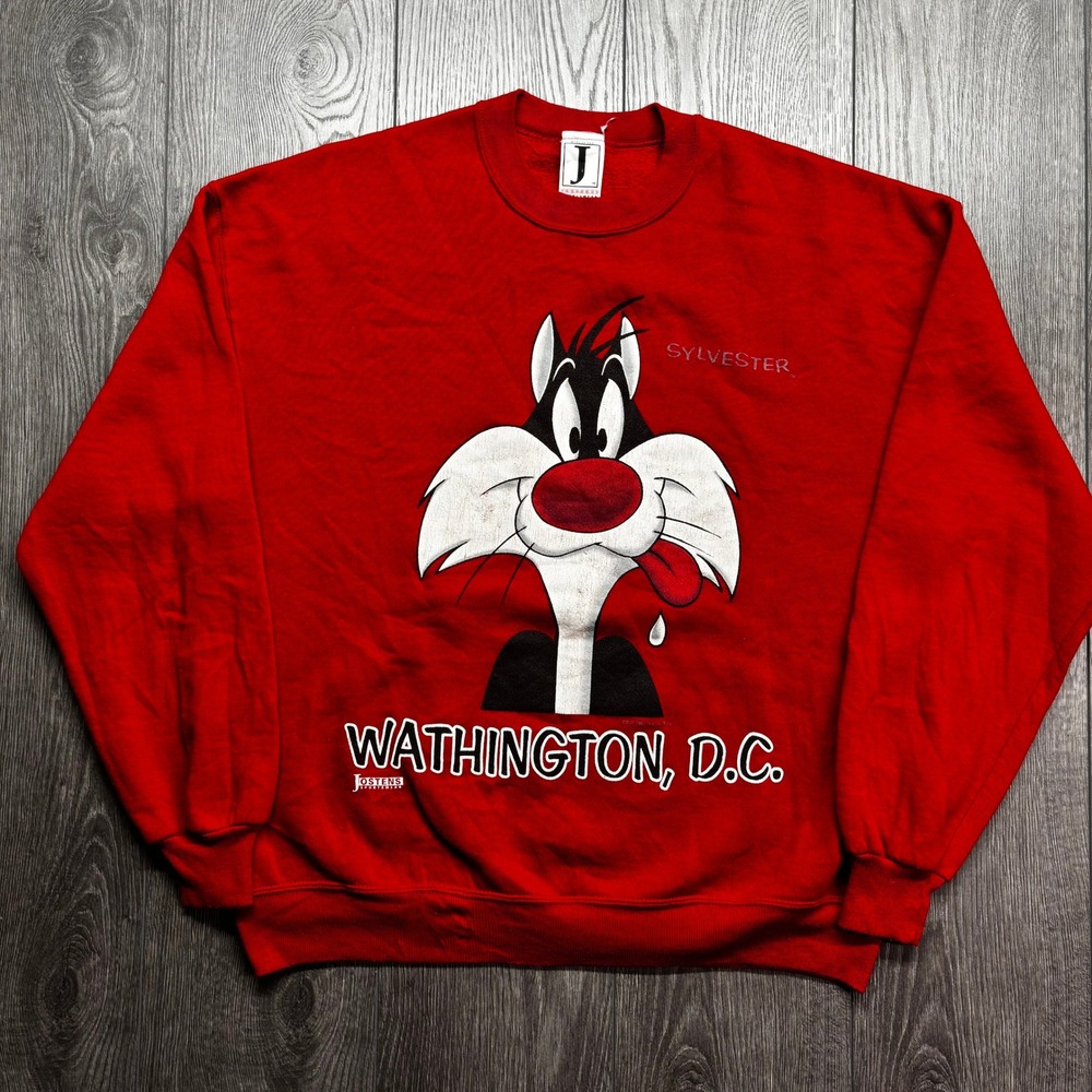 Vintage 1993 Sylvester the Cat Mens XL Wathington DC Sweatshirt Red Jostens